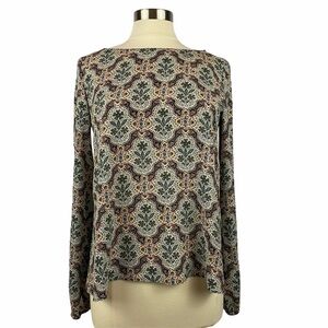 ZARA Trafaluc Split Sleeve Boho Print Blouse S